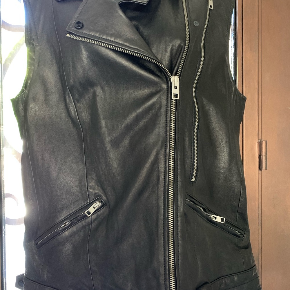 Leather Moto-styled vest with zippers